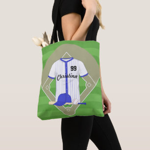 Personalised blue baseball tote bag