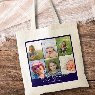 Personalised Blue Best Grandma Photo  Tote Bag