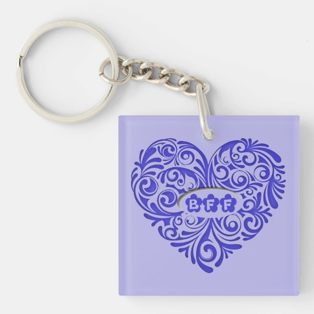 Personalised Blue BFF Heart Key Chain (Front)
