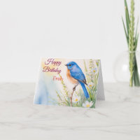 Personalised Blue Bird Flowers Watercolor birthday