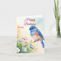 Personalised Blue Bird Spring Flowers Watercolor