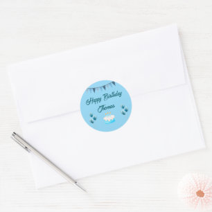 Personalised Blue Birthday Classic Round Sticker
