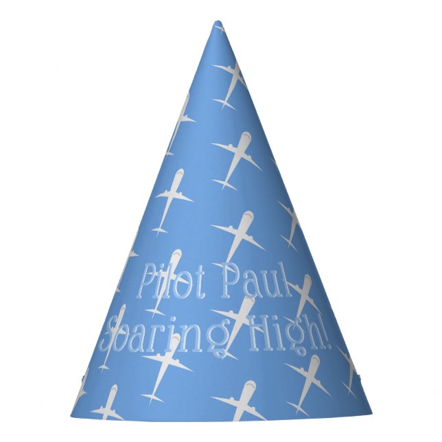 Personalised Blue Birthday Party Pilot Aeroplane Party Hat (Front)
