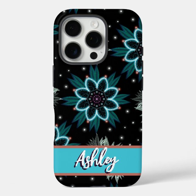 Personalised Blue Black Bohemian Mandala Flower Case-Mate iPhone Case (Back)