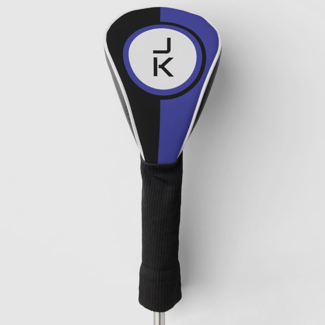 Personalised Blue Black Golf Head Cover (Front)