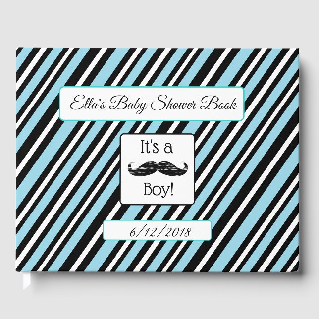 Personalised Blue & Black Stripes Baby Shower Book (Front)