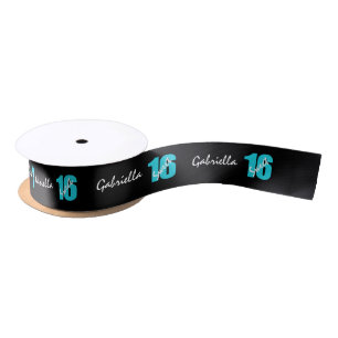 Personalised Blue & Black Sweet 16 Birthday Ribbon Satin Ribbon