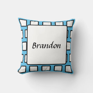 Personalised Blue Black White Retro Colour Block Cushion