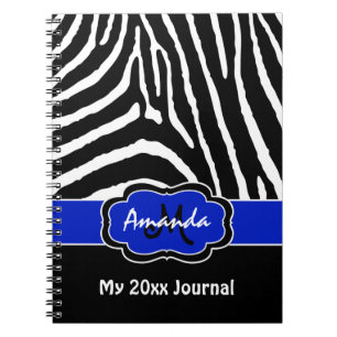 Personalised Blue Black White Zebra Stripe Journal