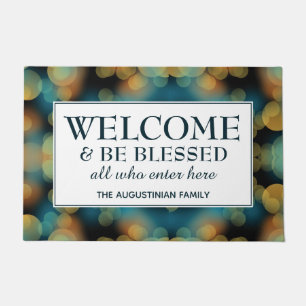 Personalised Blue Bokeh WELCOME Doormat