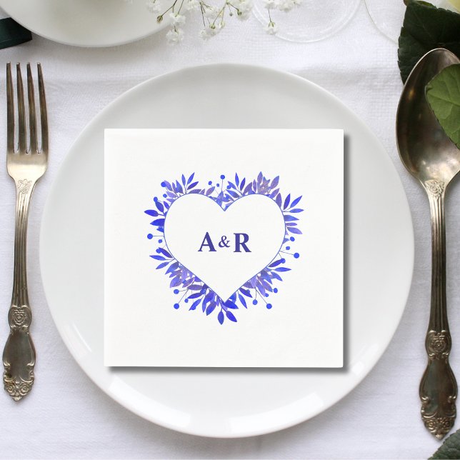 Personalised Blue Botanical Wedding Paper Napkin (Creator Uploaded)