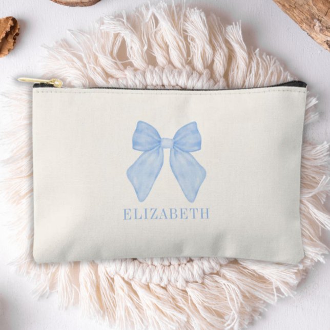Personalised Blue Bow Coquette Aesthetic  Accessory Pouch (Creator Uploaded)