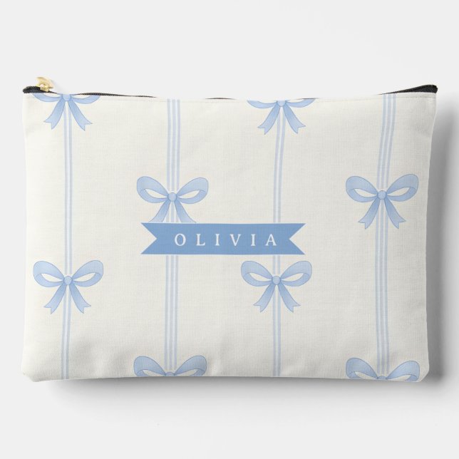 Personalised Blue Bow Coquette Name Aesthetic Accessory Pouch (Front)