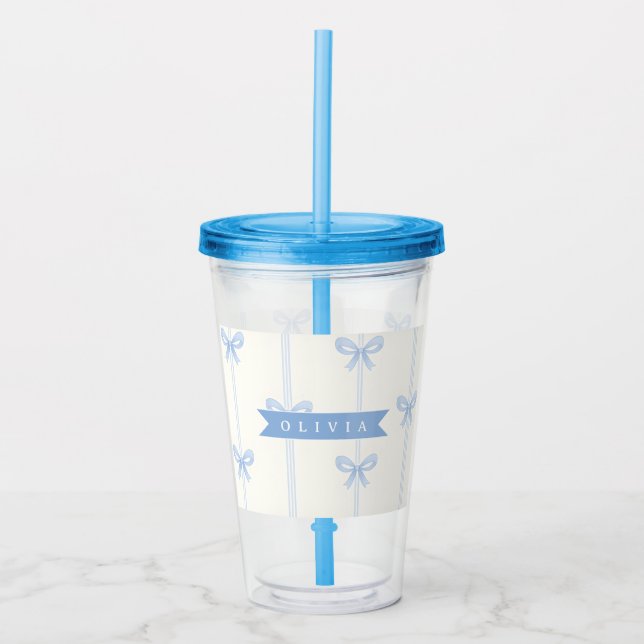 Personalised Blue Bow Coquette Name Aesthetic Acrylic Tumbler (Front)