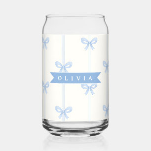 Personalised Blue Bow Coquette Name Aesthetic Can Glass