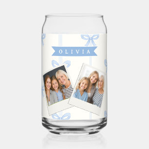 Personalised Blue Bow Coquette Name Aesthetic Can Glass