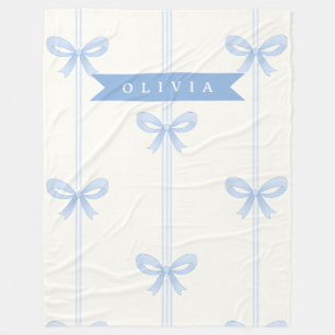 Personalised Blue Bow Coquette Name Aesthetic Fleece Blanket