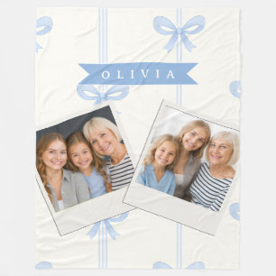 Personalised Blue Bow Coquette Name Aesthetic Fleece Blanket