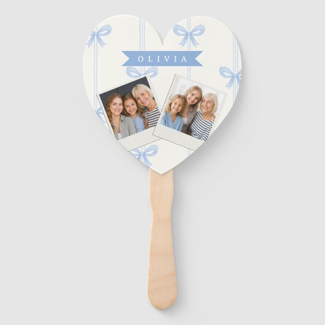 Personalised Blue Bow Coquette Name Aesthetic Hand Fan (Front)