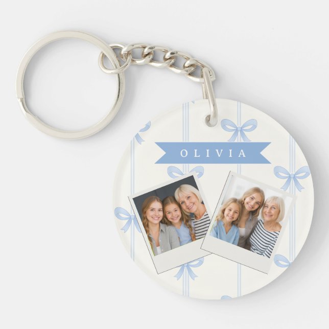 Personalised Blue Bow Coquette Name Aesthetic Key Ring (Front)