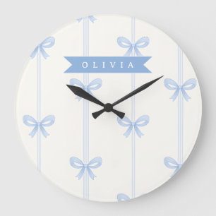 Personalised Blue Bow Coquette Name Aesthetic Large Clock