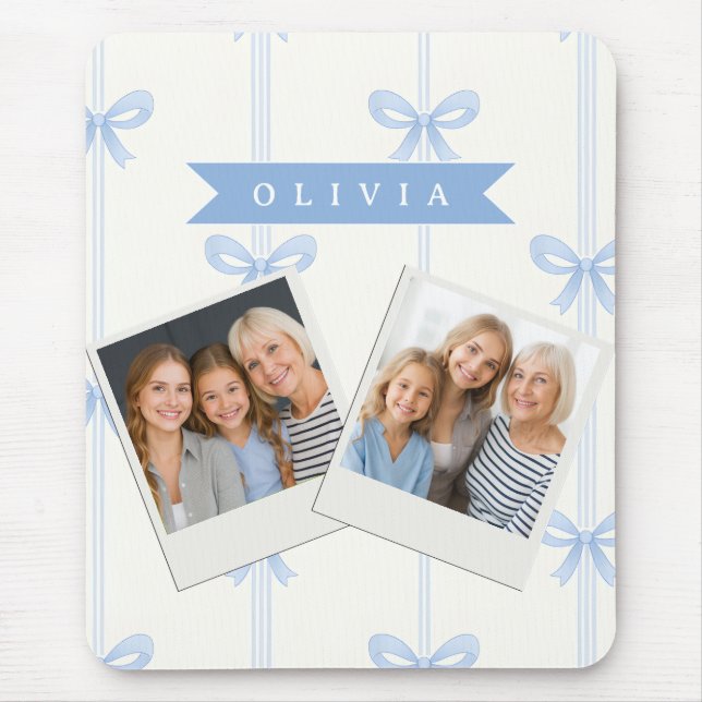 Personalised Blue Bow Coquette Name Aesthetic Mouse Mat (Front)