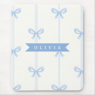 Personalised Blue Bow Coquette Name Aesthetic Mouse Mat