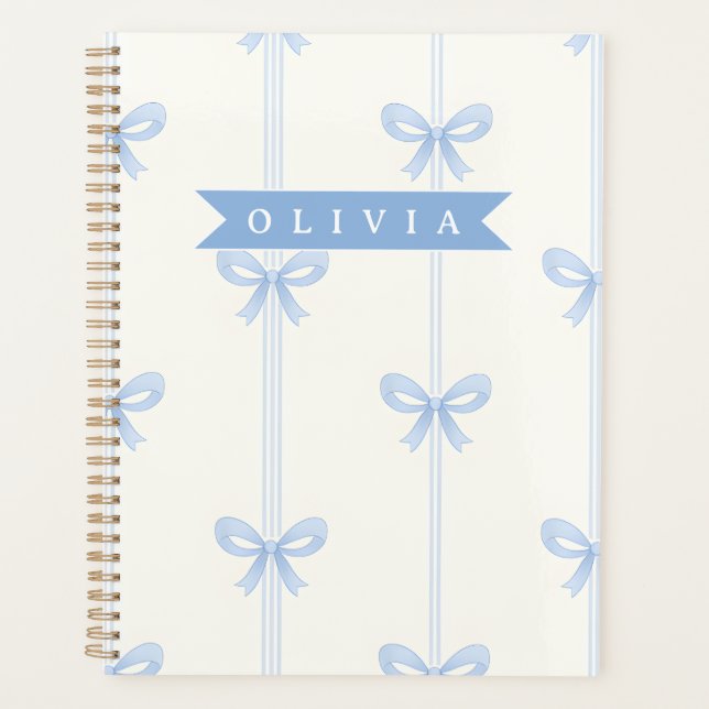 Personalised Blue Bow Coquette Name Aesthetic Planner (Front)