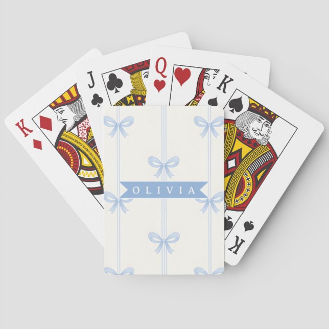 Personalised Blue Bow Coquette Name Aesthetic Playing Cards (Back)