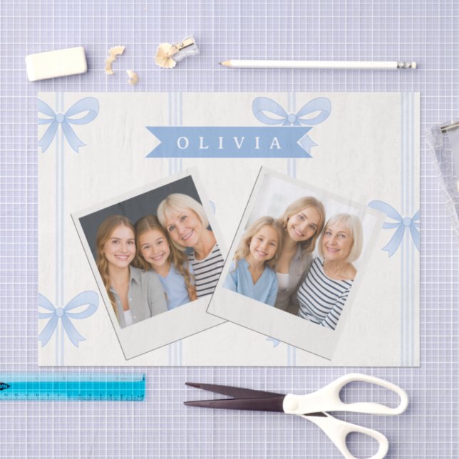 Personalised Blue Bow Coquette Name Aesthetic Tissue Paper (Craft)