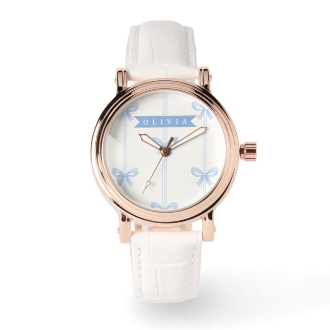 Personalised Blue Bow Coquette Name Aesthetic Watch (Front)