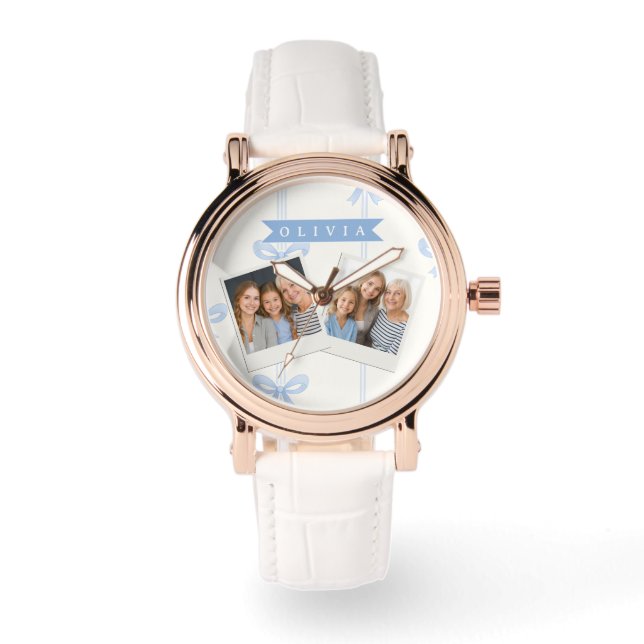 Personalised Blue Bow Coquette Name Aesthetic Watch (Front)