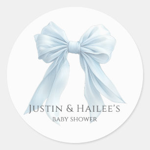 Personalised Blue Bow Girl Coquette Baby Shower Classic Round Sticker