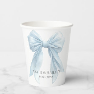 Personalised Blue Bow Girl Coquette Baby Shower Paper Cups