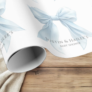 Personalised Blue Bow Girl Coquette Baby Shower Wrapping Paper