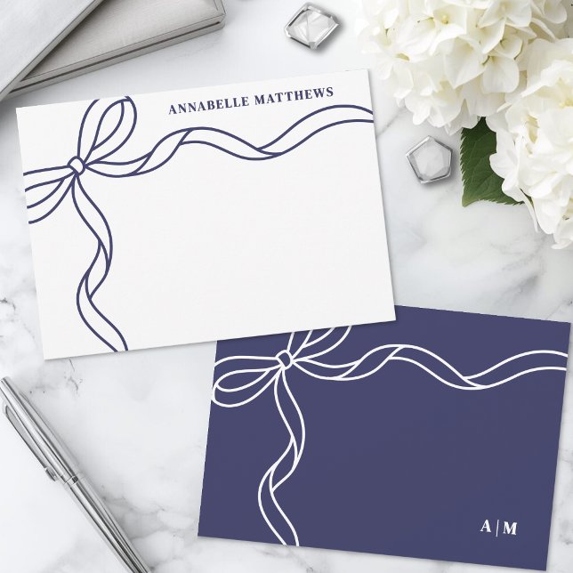 Personalised Blue Bow Monogram Card (Personalized Blue Bow Monogram Note Card)