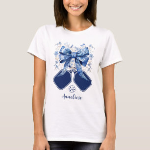 Personalised Blue Bow Pickleball Paddle T-Shirt