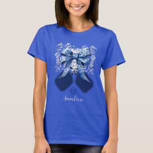 Personalised Blue Bow Pickleball Paddle T-Shirt