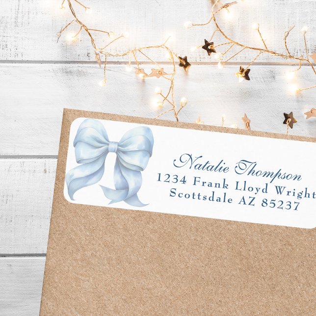 Personalised Blue Bow Return Mailing Address (Creator Uploaded)
