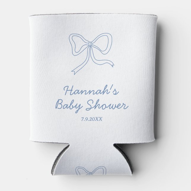 Personalised Blue Bow Ribbon Baby Shower Favour Can Cooler (Front)