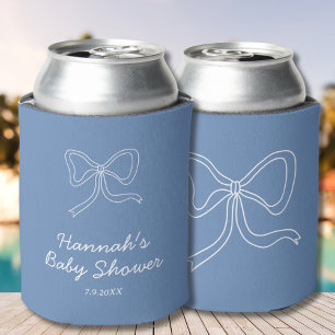 Personalised Blue Bow Ribbon Baby Shower Favour Can Cooler