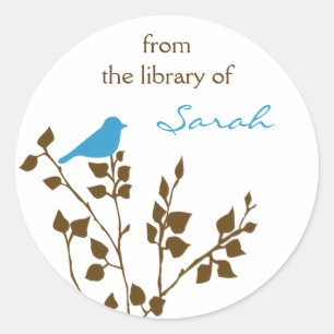 Personalised Blue Brown Bird Book Stickers
