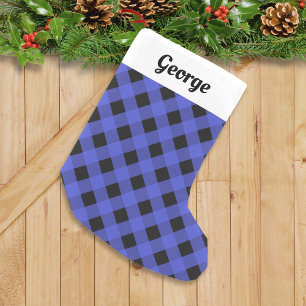 Personalised Blue Buffalo Plaid Check Rustic  Small Christmas Stocking