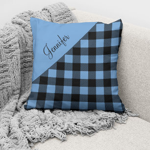 Personalised Blue Buffalo Plaid Pattern Cushion