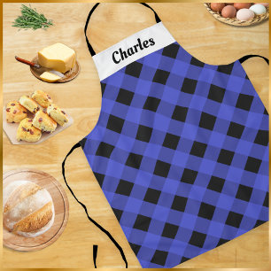 Personalised Blue Buffalo Plaid Patterned Kitchen Apron