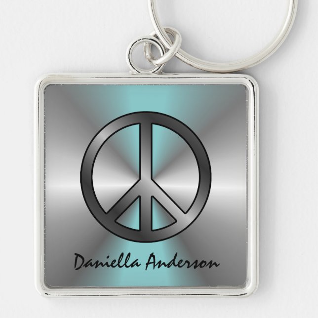 Personalised: Blue Burst Peace Sign Keychain (Front)