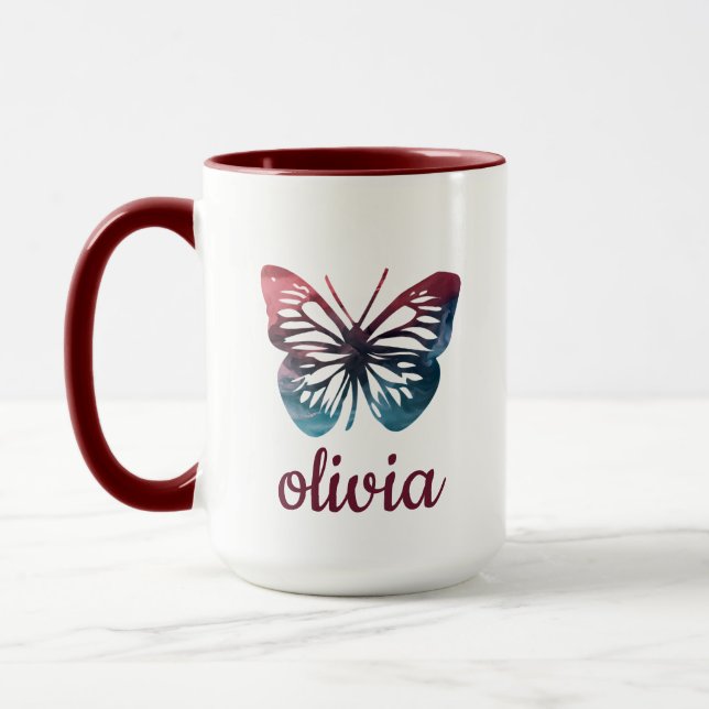 Personalised Blue Butterfly  Coffee Mug (Left)