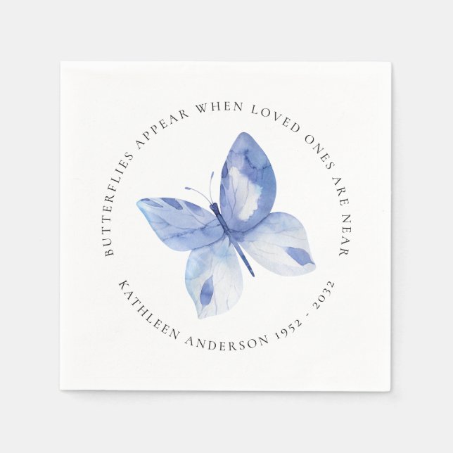 Personalised Blue Butterfly Funeral Wake Napkin (Front)