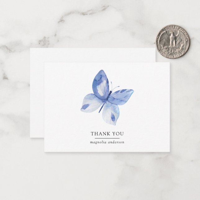 Personalised Blue Butterfly Thank You Card (Front/Back In Situ)