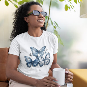 Personalised Blue Butterfly Trio Name Artwork T-Shirt